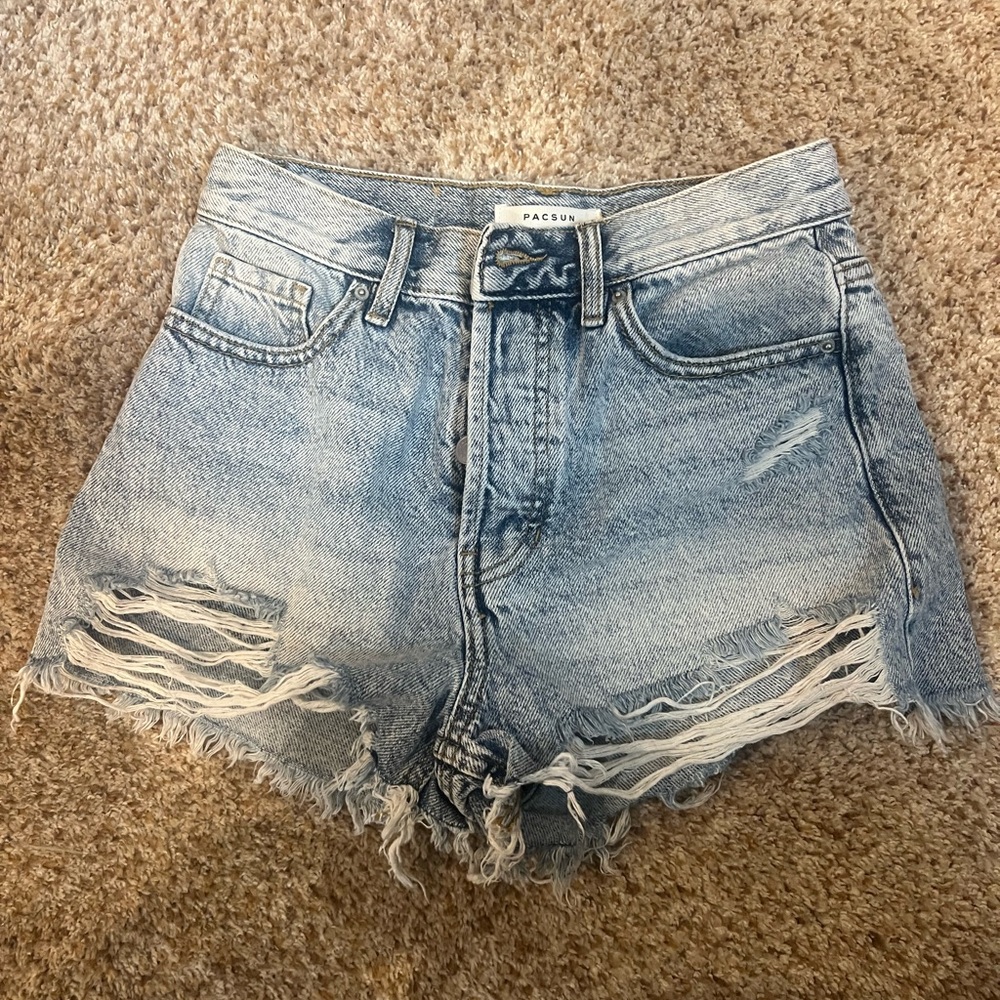 PacSun Blue Jean Shorts with Distressed Raw Hem